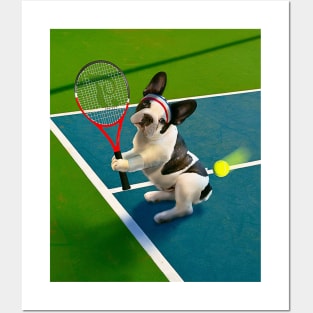 French Bulldog Dog Playing Tennis Posters and Art